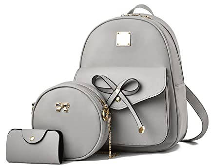 EVEOUT Bolsos Mochila para Mujer Cuero sintético Corbata de moño Mochilas de Moda Mochilas Escolares 3 Juegos de Mochilas para niñas Gris