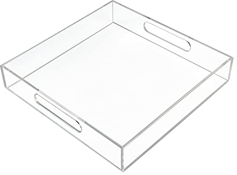 Plateau de Service Transparent 30 x 30 cm avec poignées, Organiseur Anti-éclaboussures pour Maquillage, Plateau Repas idéal pour la Cuisine, Le Salon ou la décoration