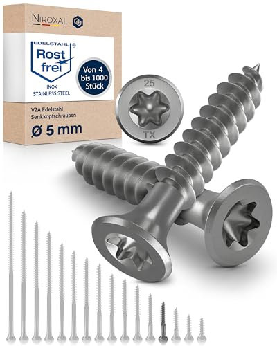 Tornillos Torx para madera 5 x 30 mm, acero inoxidable V2A, tornillos para madera aglomerada, 30 mm de largo, 10 unidades, tornillos de acero inoxidable para madera A2