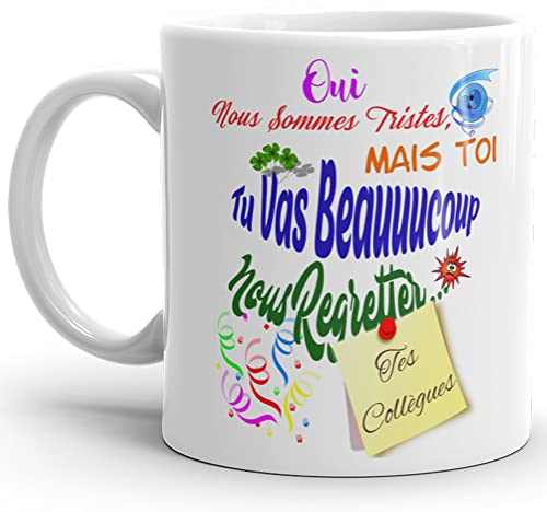 Kalféa Mug Humour collègue Tasse drôle nous sommes tristes tu vas nous regretter Céramique Qualité Idée Cadeau Originale retraite démission travail mutation bureau départ arrêt licenciement