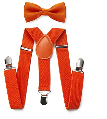 RSXING Kids Braces Bow Tie Set - Adjustable Suspenders Bowtie set, Elastic Y-Shape Suspenders With The Classic Bow Tie for Boys & Girls by (Orange)