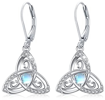 Mondstein Keltische Knoten Ohrringe 925 Sterling Silber Mondstein Irische Keltische Tropfen Ohrringe Leverback Schmuck Geschenke für Damen Frauen Mädchen