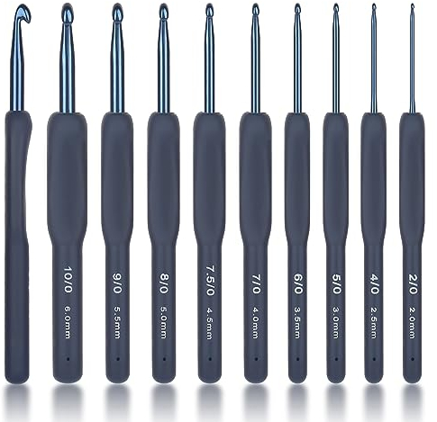Coopay Ergonomic Crochet Hooks - Soft Grip Set with 9 Sizes: 2.0mm - 6.0mm UK for Beginners & Chunky Wool