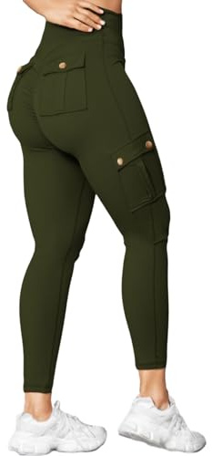 Nuofengkudu Dam scrunchs rumpa cargo leggings gym med fickor ankellängd hög midja rumpa magkontroll solid löpning sport joggingbyxor