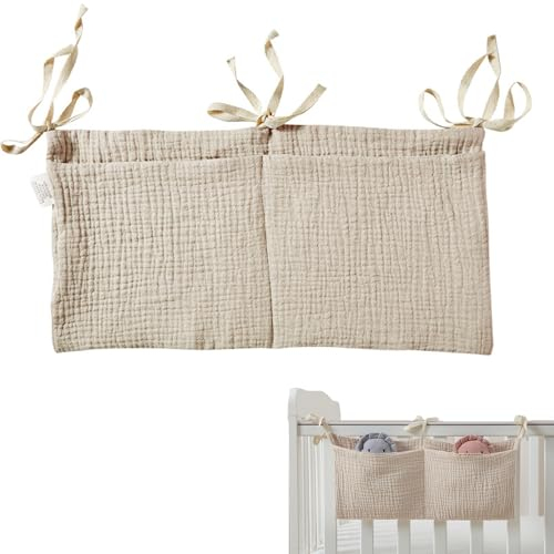 Khaki Hanging Bed Organiser, 2 in 1 Baby Crib Pocket Organizer - Hanging Storage Bag