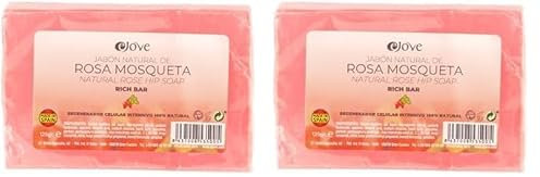 EJOVE, Jabon de manos rosa mosqueta - Limpiador Facial - Rosa mosqueta para cicatrices, limpieza facial para cicatrices, acne - Jabon para cara, cuerpo y manos
