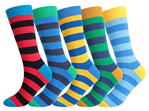 QLSCKVST Calcetines de vestir para hombre Cómodo Suave Algodón Negocios Ocio Rayas Calcetines de colores Pares múltiples Talla única (Color 16)