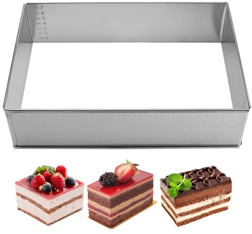 Pasdrucn Stampo da forno rettangolare in acciaio inox, 8 cm, accessorio per torte, rettangolare, regolabile, accessorio da forno, rettangolare, per cuocere, stampo rettangolare