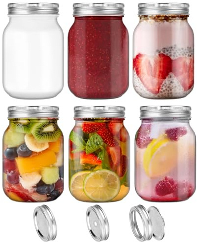 Auauraintt 6pcs bocaux Mason Jar en verre de 450 ml,avec couvercle fendu, couvercle de trou,Tuyau droit, tuyau coudé,pour la mise en conserve,le stockage,la fermentation des aliments,Boissons etc