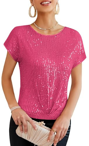 GRACE KARIN Mujer Top De Fiesta con Lentejuelas Manga Corta Cuello Redondo Espalda con Abertura