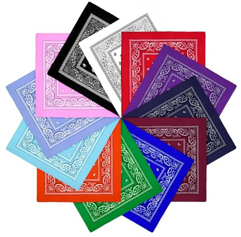 Deepton 12 Stück Bandana Damen Herren, Kopftuch Damen Sommer, Paisley Muster für Unisex Mischfarben, Nickituch Damen für Haar Schal Ansatz Handgelenk (54 x 54 cm)