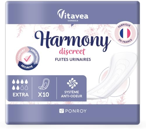 Serviettes Hygiéniques Incontinence Femme - Protection Urinaire Femme - Serviette Post Accouchement - Absorbante & Anti-Odeur - Fabriqué en France - 10 Serviettes 6 Gouttes - Harmony Discreet