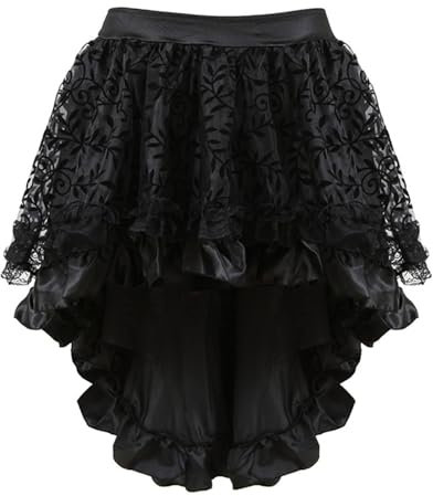 Steampunk Rock Damen Übergrößen Spitze Tüllrock Asymmetrische Tüll Tutu Gothic Rock Schwarzer Halloween Vampir Kostüm Damen Spitzenrock Vokuhila High Waist A Linie Minirock für Party Karneval Kostüm
