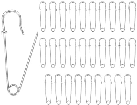 M METERXITY 30-Pack Large Safety Pins, 1.5 Spring Lock Pins Blanket Bulk Pins for Fashion/Clothes/Sewing/Quilting/Upholstery/Laundry/DIY Craft/Decorative, Big Safety Pins [Silver]