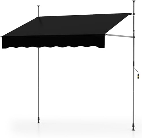 COSTWAY Store Banne Manuel Rétractable de 2 x 1,2M avec Manivelle Hauteur Réglable 210-300CM, Auvent de Terrasse en Aluminium Tissu Oxford Imperméable Anti UV, pour Blacon et Porte (Noir)