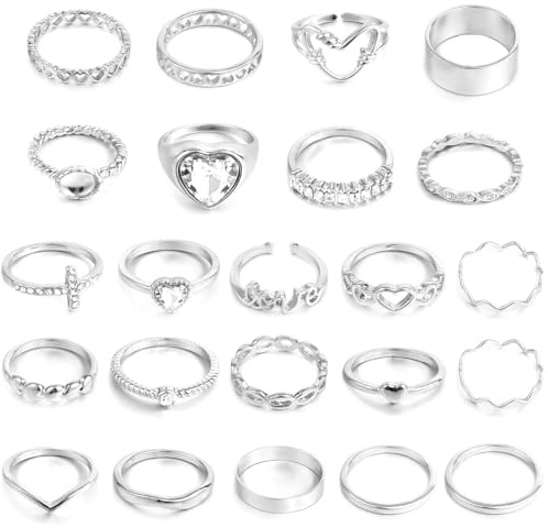 CHICUTIE Silver Knuckle Rings Set For Women Stackable Joint Finger Midi Rings Dainty Cubic Crystal Zirconia Hollow Twist Cute Pack Jewelry Gift