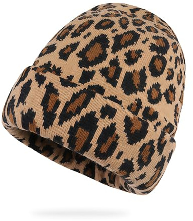 ZenithBurst Gorro con Estampado de Leopardo para Mujeres y Hombres, diseño Leo para Invierno, Gorra de Pescador con Estampado de Leopardo, Gorro cálido