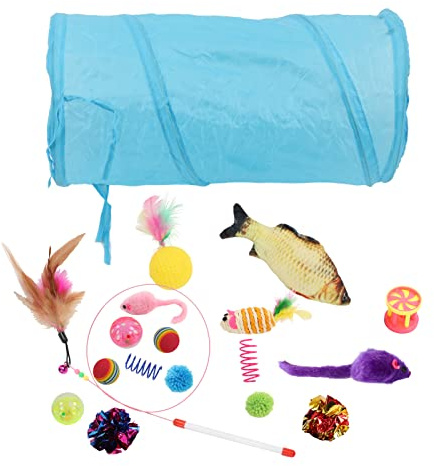 Bewinner Set di Giocattoli per Gatti di qualità per Gatti da Interni Poliestere + Materiale Peluche Tunnel Stuzzicante Palla con Campana 18 Pezzi