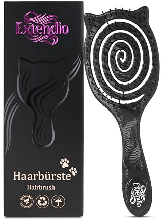 EXTENDIO® Cepillo Desenredante Profesional – Ligero, Curvado y Ergonómico – Para Cabello Largo, Rizado o Fino – Sin Tirones, Ideal para Uso Diario – 4 colores L (Negro)