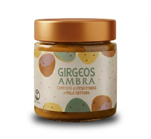Composta Artigianale di Fichi d'India e Mela Cotogna - Girgeos Ambra - 220g - Altissima Concentrazione di Frutta (180g su 100g) - Naturalmente Senza Glutine e Senza Lattosio - 100% Vegetale