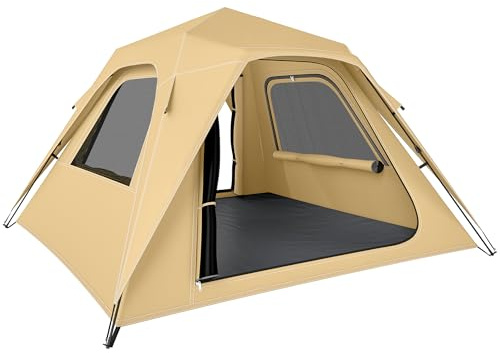 Outsunny Tenda Pop-Up per 2-3 Persone, Tenda da Campeggio Istantanea con Finestre in Rete e Borsa per il Trasporto, Impermeabile 3000mm e Protezione UPF50+, Cachi