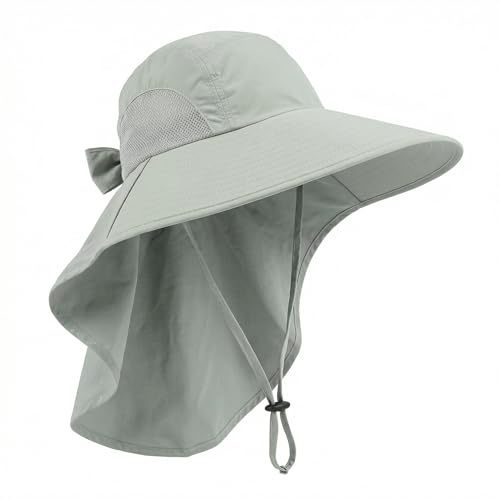 Sun Hats for Women UK, Summer Packable Hat for Womens Outdoor UV Protection with Ponytail Hole, Sun Hat with Wide Brim for Camping, Ladies Bucket Sunhat for Extra Large Heads (Light Gray)