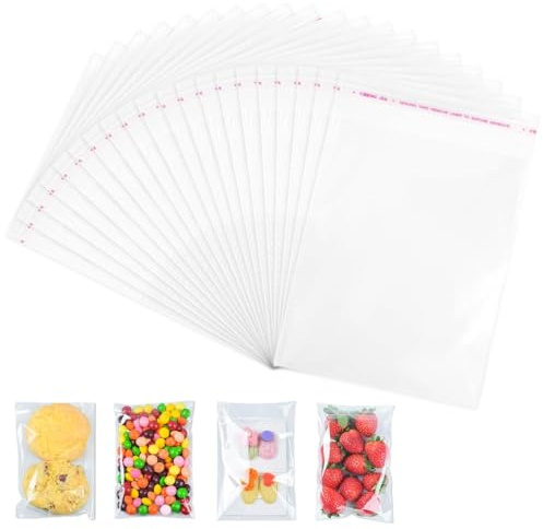 200 Pack Clear Cellophane Bags, 13 x 19 cm Small Clear Bags for Sweet