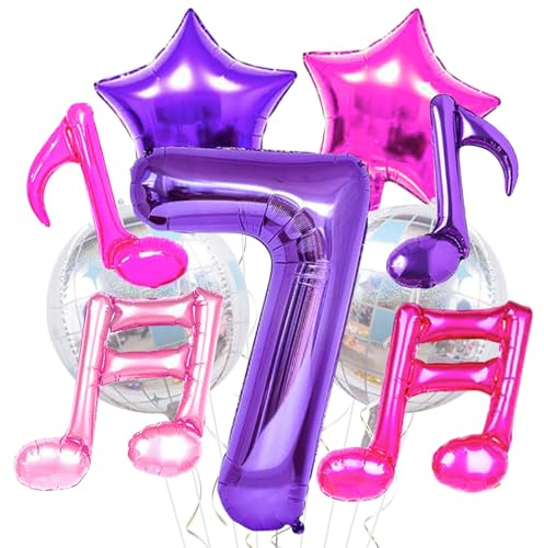 Palloncini per Festa Disco,9 PCS Palloncini Disco,palloncino a forma di note musicali,Palloncino Numero 7,Decorazioni per Feste Musicali per Discos Festa da Ballo Concerti Compleanno Addobbi Matrimoni