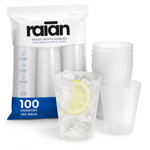 raian 100 UdsVasos de Plástico Duro Desechables Reutilizables 480 ml