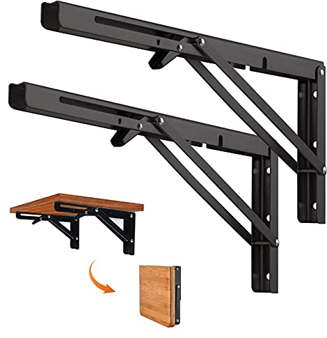 Quanerba 2PCS Soporte Estantería Plegable 300mm, Montados en la Pared Soporte de Estante Plegable Pesado, Carga Máxima 60 kg, Escuadras para Estanterias Ahorrar Espacio (300 mm/ 12 inch-Carga 60kg)
