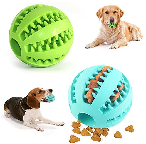 OUOQI Hundespielzeug Ball,2er Pack Kauspielzeug aus Naturkautschuk,Hundeball mit Zahnpflege-Funktion,Naturgummi Hund Feeder Ball,Bissfestes Hundespielzeug,Für kleine Hunde (6cm)