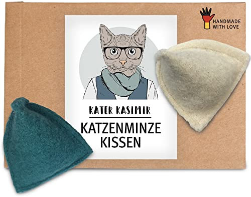 Juego de 2 cojines de hierba gatera, hechos a mano en Alemania, juguete interactivo para gatos.
