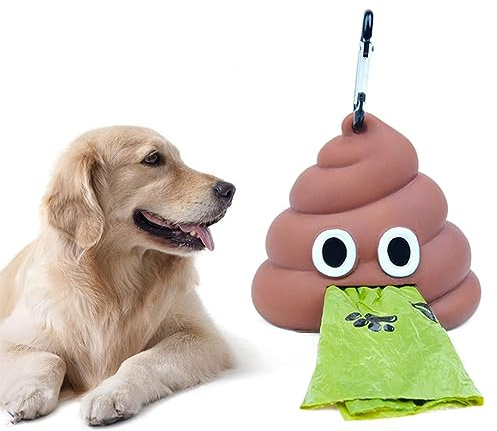 Distributeur Sac a Crottes Chien Distributeur de Sacs à Déjections Canines Silicone Avec Mousqueton et 1 Rouleau de Sac à Caca pour Chien, pour Plein Air Animaux Déchets