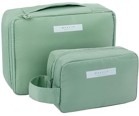 FIVAVA Neceser Maquillaje,2 Pcs Neceser Impermeable, Make Up Bag,Neceser Viaje,Bolsa Aseo Mujer Portátil para Hogar Vacaciones Viaje (Verde)