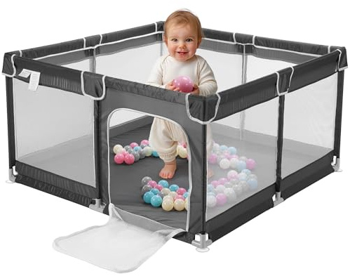Navaris Faltbarer Laufstall XXL - 130x130 cm - Laufgitter Baby - Laufstall Baby faltbar - Baby Playpen - Laufgitter klappbar - Kinder Laufstall - Große Spielfläche für 0-2 Jahre