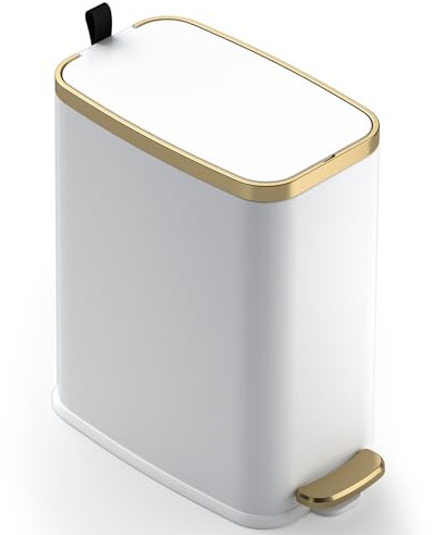 CEROELDA Small Bathroom Trash Can with Lid Soft Close-5L/1.3 Gal Stainless Steel Garbage Can-Step Pedal Wastebasket Slim Trash Bin for Office, Bedroom, Toilet, Live Room-White