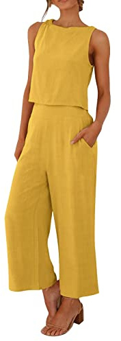 Gyaimxfu 2024 Conjunto Chandal Deportivo Mujer Verano Moda Algodón y Lino Suelto Pantalon y Blusa Fresco y Transpirable Vacaciones Ropa Para El Hogar Fiesta Oficina Negocios Vestir Playa