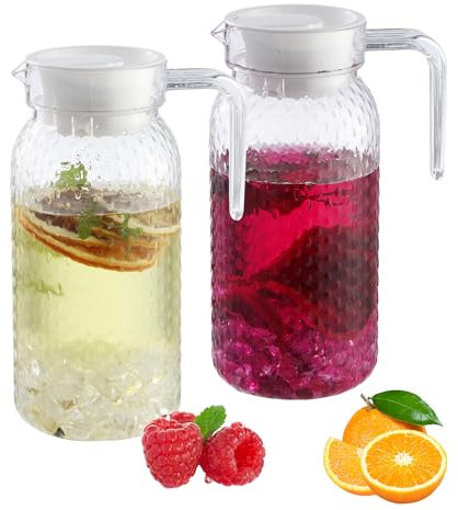 2 piezas de Jarra Agua de 1 litro, tetera transparente con tapa, Jarra Agua Plastico, tetera acrílica, adecuada para limonada, té helado, jugo de leche, té con leche