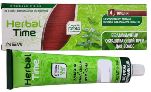 Crema-Henné coloranteper capelli N°4 Ciliegia Herbal Time Senza ammoniaca, senza solfati, senza parabeni (75 ml) Крем-хна окрашивающая для волос №4 вишня