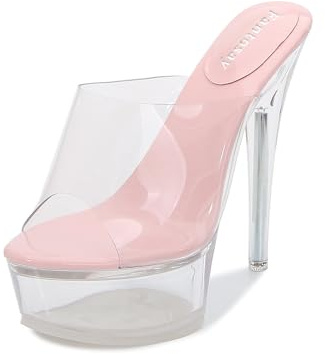 Fantoesay Women's Clear Super High Heeled Sandals Platform High Heels Transparent Stiletto Slip on Shoes Pink Size10