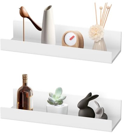 TPTGIAR 2 Stück Wandregal Ohne Bohren, 27cm Kunststoff Regal Wand, Selbstklebend Wandregal Weiß, Regal Ohne Bohren, Dekorative Schweberegal für Wohnzimmer Schlafzimmer Badezimmer Küche