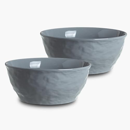 AmiCera Ceramic Bowl, Cereal Bowls Set, Porcelain Soup Bowl 1500ml with Hand-Hammered Finish for Serving Salad Pasta Noodle Dessert, Safe for Microwave Oven Dishwasher (Bluish Grey)
