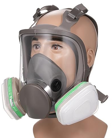 ACAGALA 6800 Masque respiratoire réutilisable complet pour le visage, masque respiratoire 18 en 1 avec couvercle à gaz, grand champ de vision pour machines à peindre, polissage