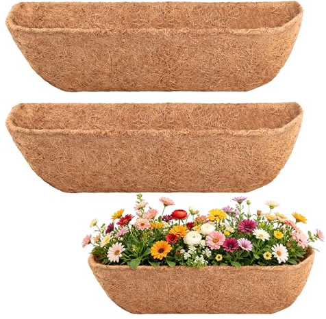 Fengaim Trough Coco-ersättningsfoder, kokosfiberfoder för planterare, hängande korgfoder, fyrkantiga kokosinlägg för fönsterlåda, väggmonterat kokosfoder för fönsterlåda (2-pack, 36 tum)