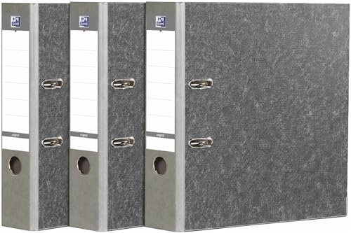 OXFORD Lot de 3 Classeurs à Levier Smart Pro+ A4XL Dos 80mm 2 Anneaux, Gris