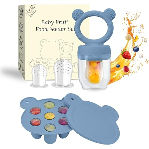 Silicone Baby Fruit Feeder Pacifier & Popsicle Molds – Multi-Purpose Food Storage Containers for Soothing Teething Relief & Encouraging Infant Self-Feeding(Dark Blue)