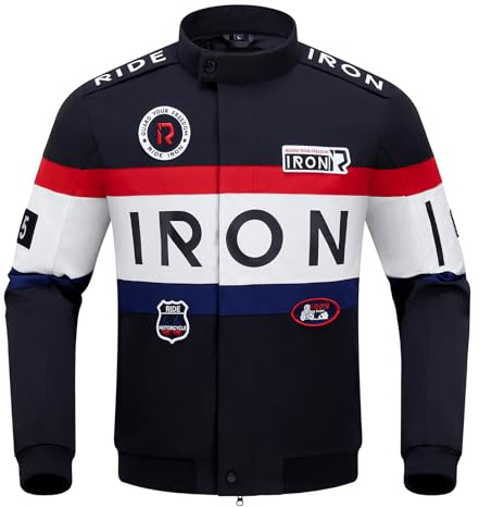 RIDEIRON Giacca Moto Uomo con Protezioni CE – Giacca da Motociclista 4 Stagioni con Fodera Termica Rimovibile, Tessuto Traspirante, Design con Ricami e Stampe, Touring Biker Jacket Nero XXL