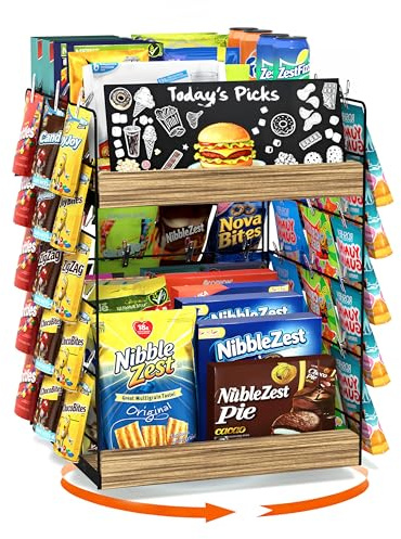 Emfogoo 5 våningar 360° vridbar mellanmålsorganisatör, snackhylla, förvaringshylla av trä, sötsaker, chips mellanmålshylla, display platsbesparande för butiker, hem, kontor, disk (rustik brun)
