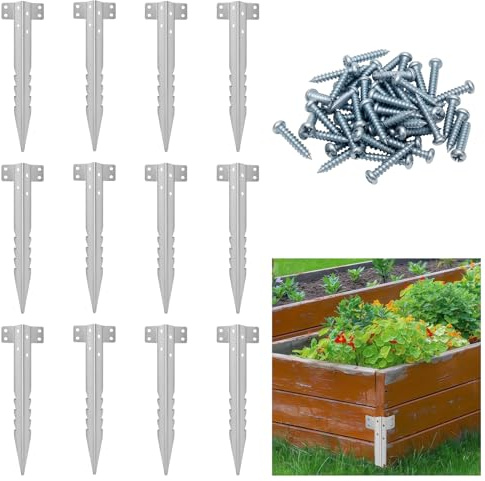 FANGCCC Confezione da 12 staffe per traversine ferroviarie – Pali in acciaio zincato resistente con design seghettato – facili da installare per traversine da giardino, aiuole rialzate, bordi di fiori