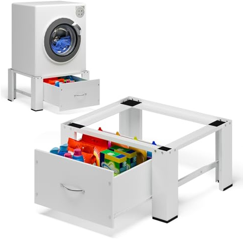 Washing Machine Base, Washing Machine Pedestal Stand with Storage Drawer, Heavy Duty Pedestal for Washer and Dryer, Universal Stand with Lockable Wheels, Anti-Slip (24.8 * 21.26 * 12.6)